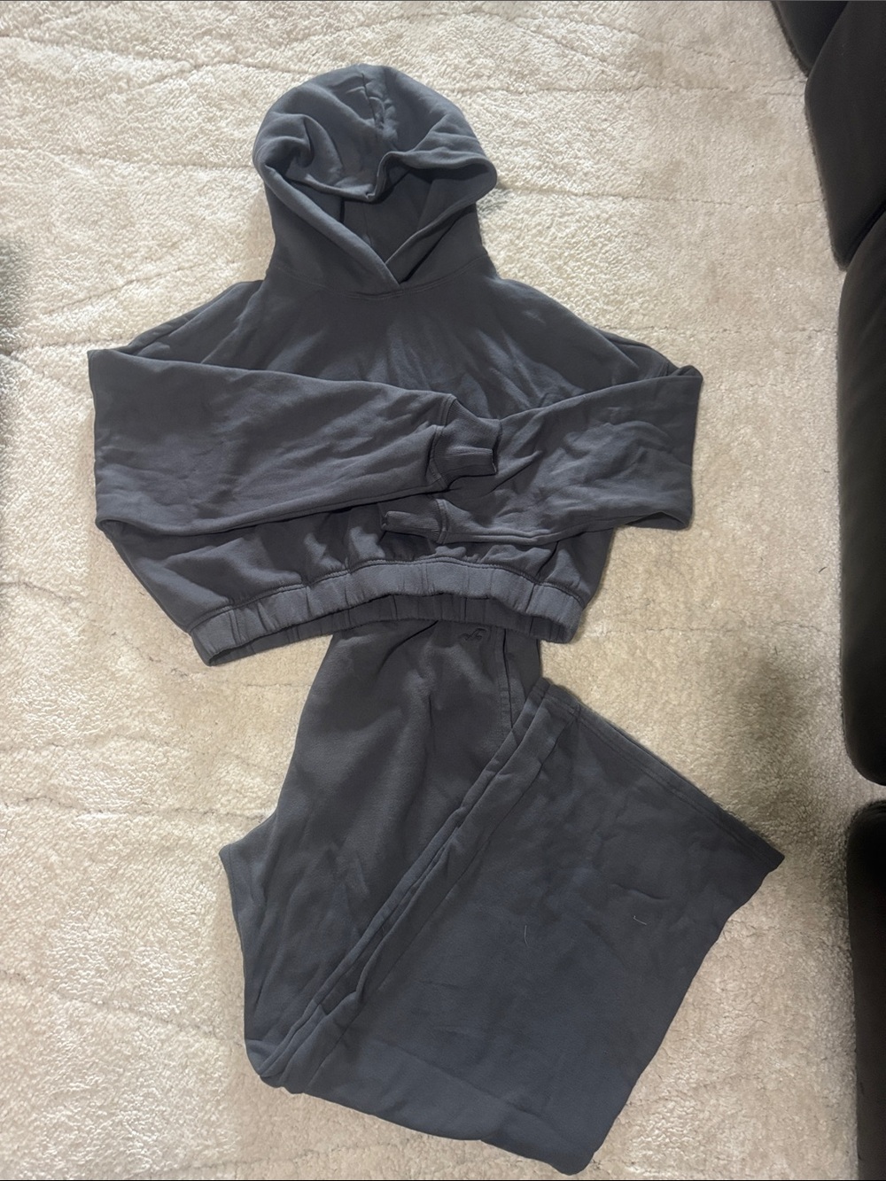 Hollister Charcoal Cropped Hoodie & Jogger Set